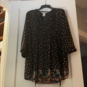 Shear black babydoll blouse.